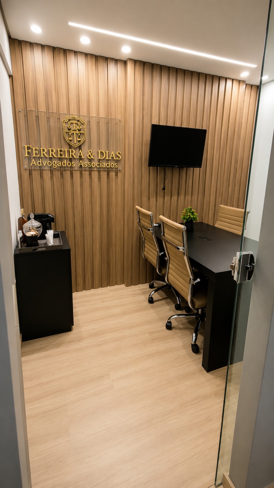 Recepção e sala de espera do escritório Ferreira & Dias